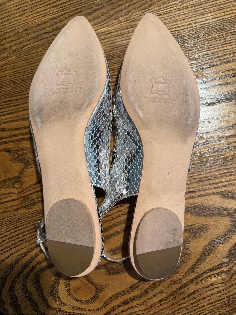 Stuart Weitzman Silver Snake-Print Pointed Slingback Flats - Picture 6 of 7
